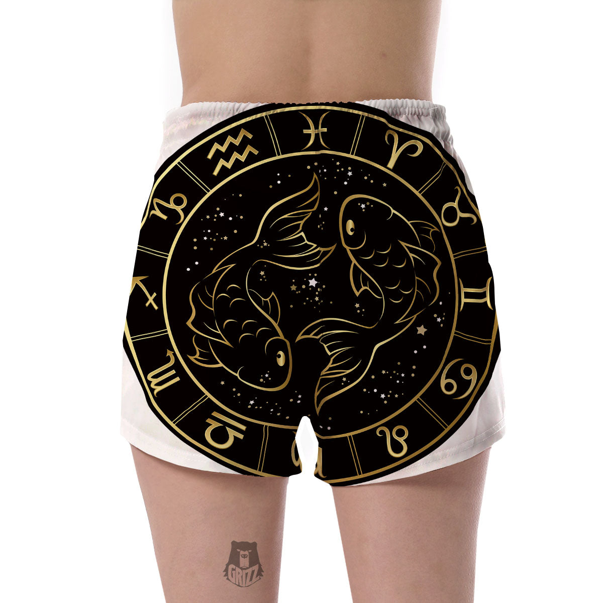 Pisces Sign Black And Gold Print Women's Shorts-grizzshop