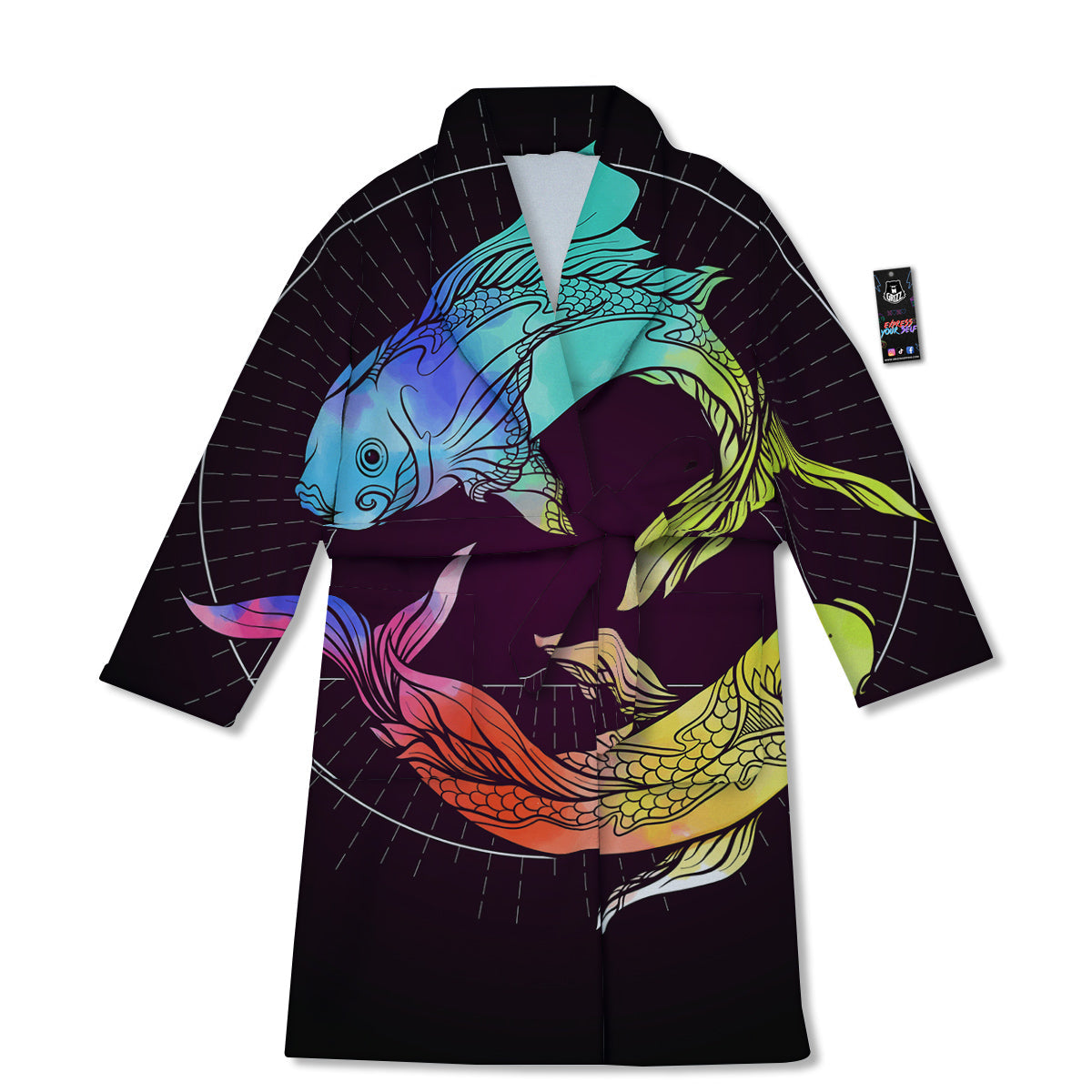 Pisces Sign Colorful Print Bathrobe-grizzshop