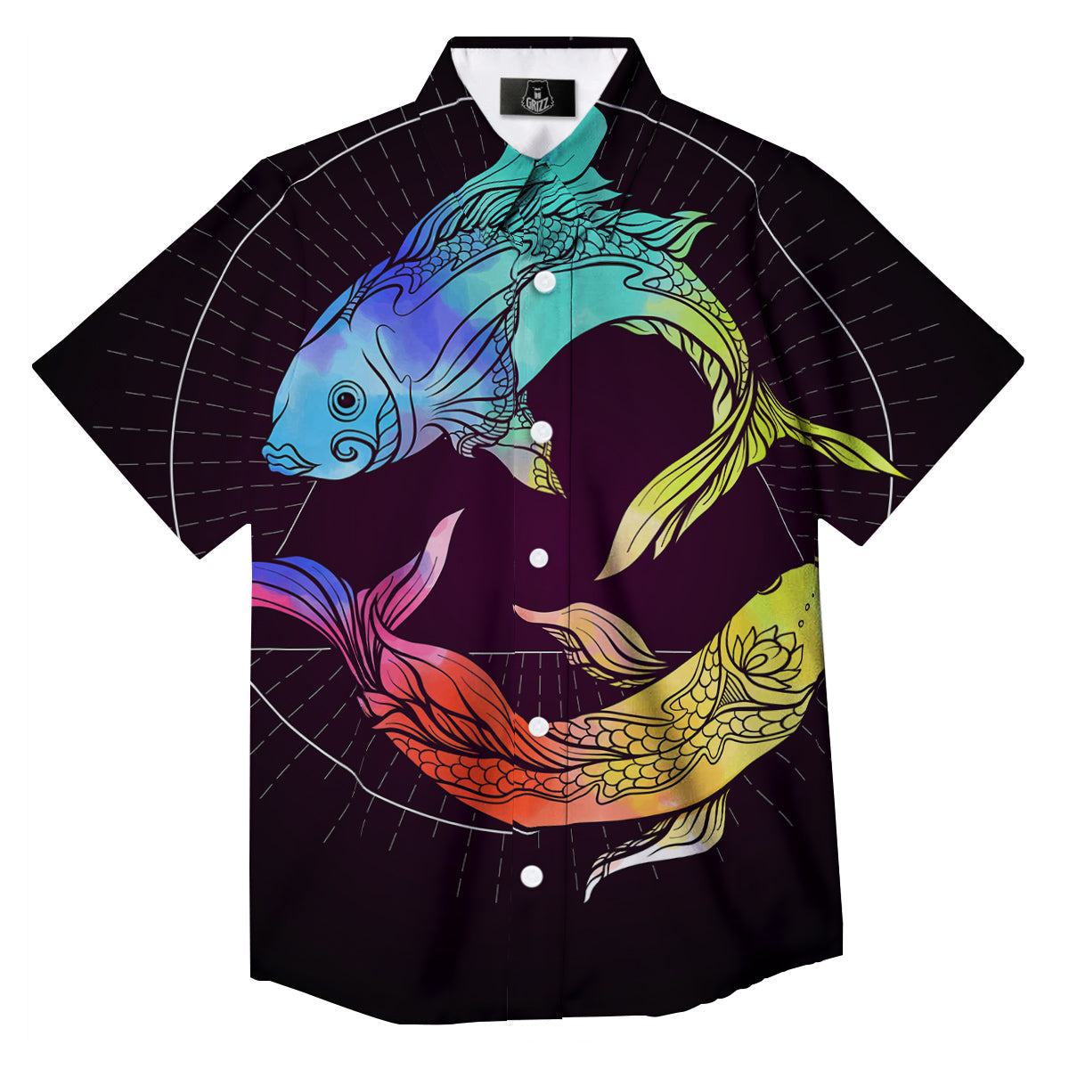 Pisces Sign Colorful Print Button Up Shirt-grizzshop