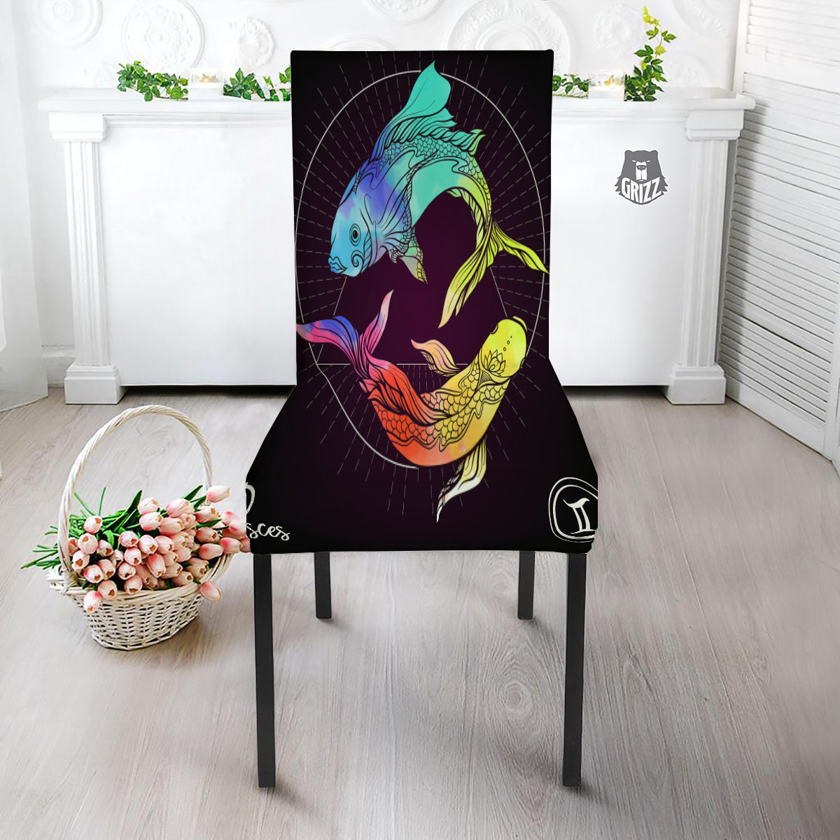 Pisces Sign Colorful Print Dining Chair Slipcover-grizzshop