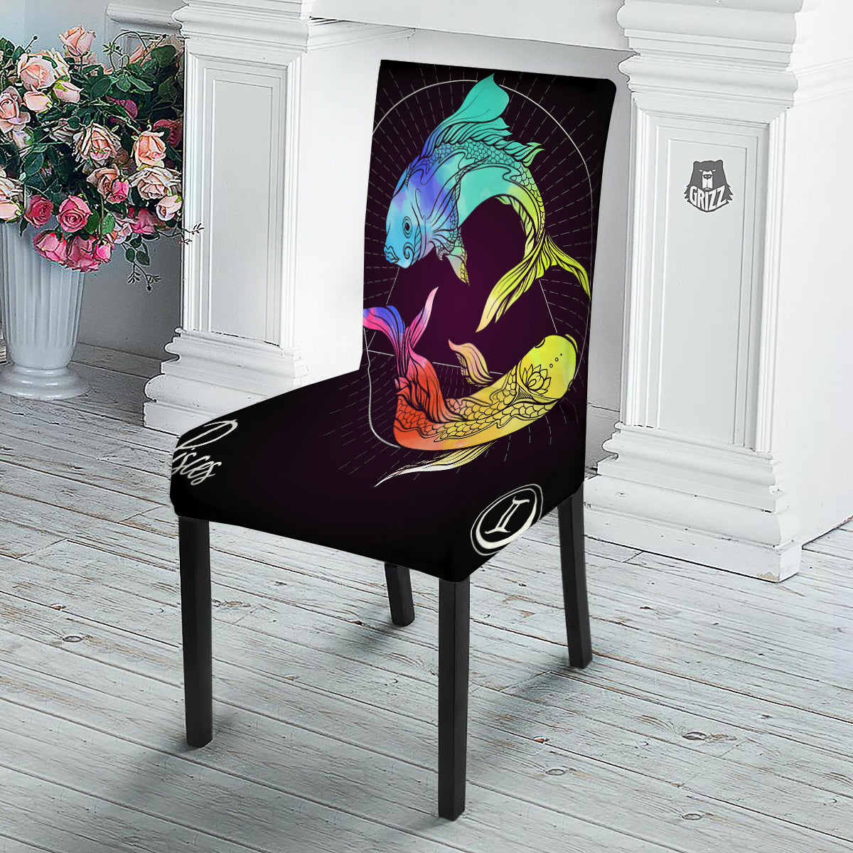 Pisces Sign Colorful Print Dining Chair Slipcover-grizzshop