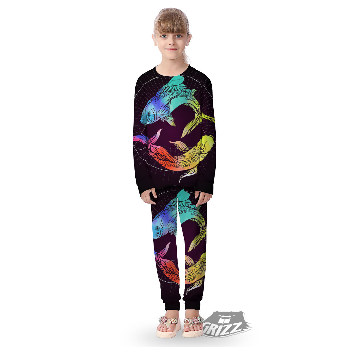 Pisces Sign Colorful Print Kid's Pajamas-grizzshop