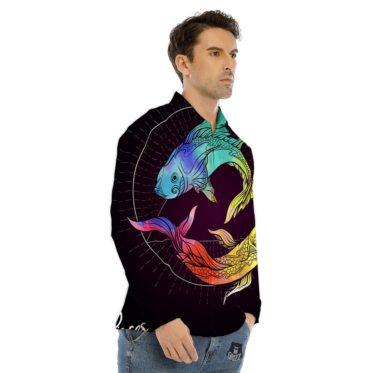 Pisces Sign Colorful Print Men's Dress Shirts-grizzshop