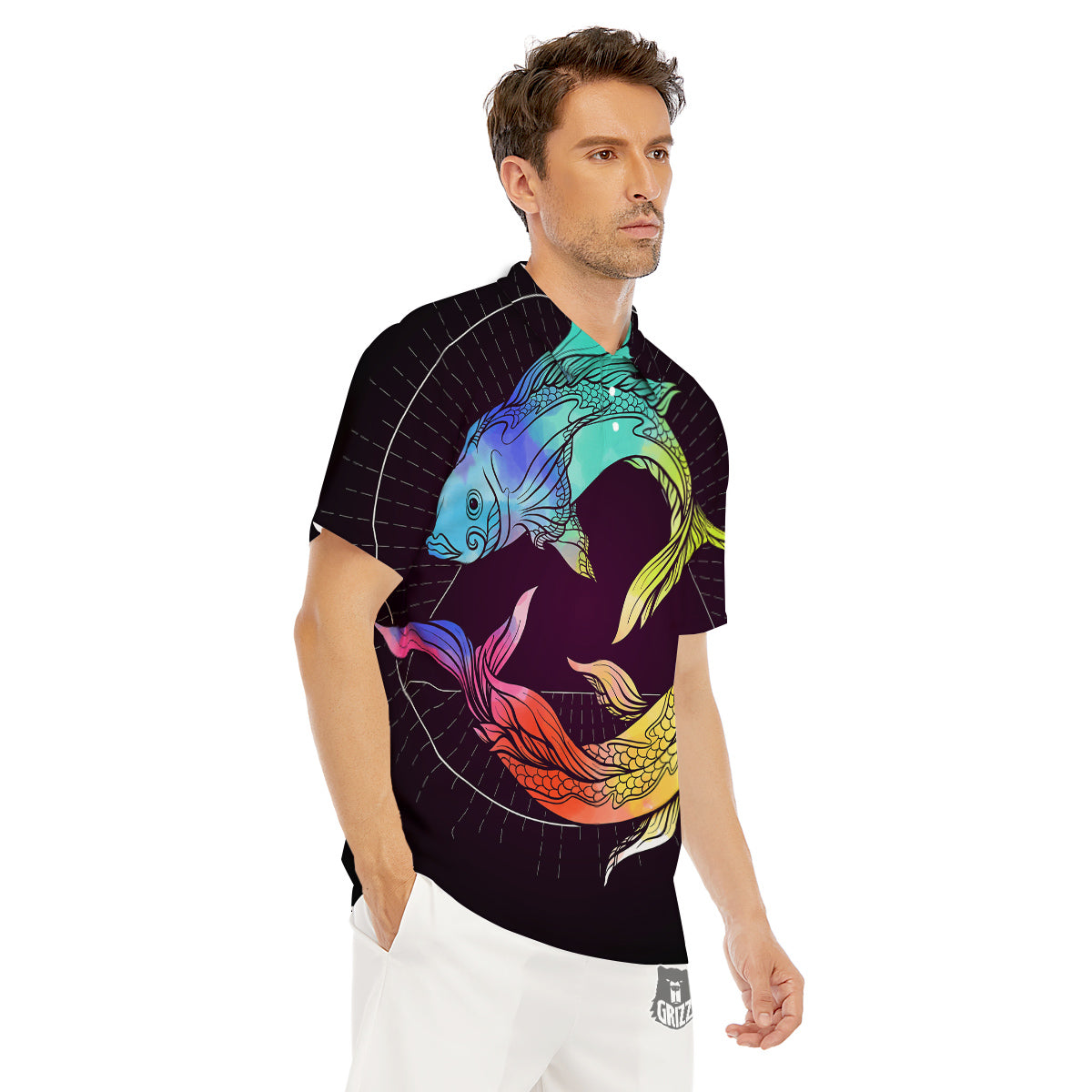Pisces Sign Colorful Print Men's Golf Shirts-grizzshop