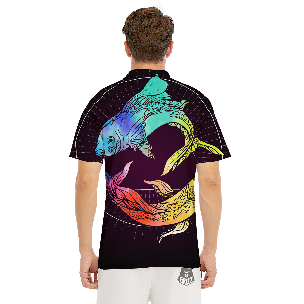 Pisces Sign Colorful Print Men's Golf Shirts-grizzshop