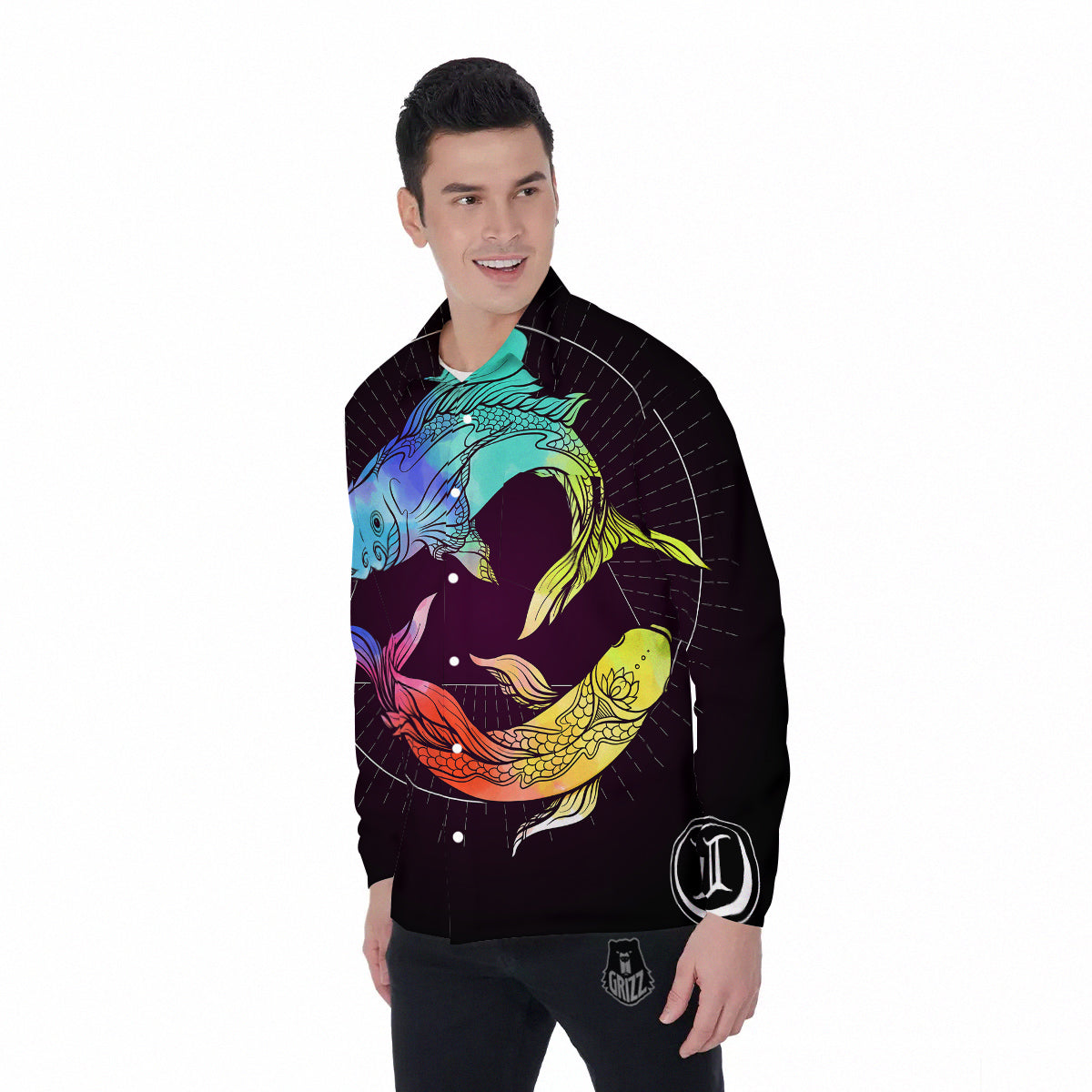 Pisces Sign Colorful Print Men's Long Sleeve Shirts-grizzshop
