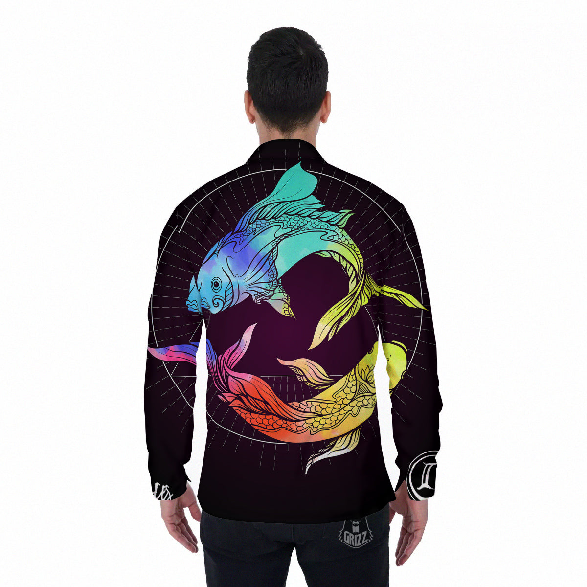 Pisces Sign Colorful Print Men's Long Sleeve Shirts-grizzshop