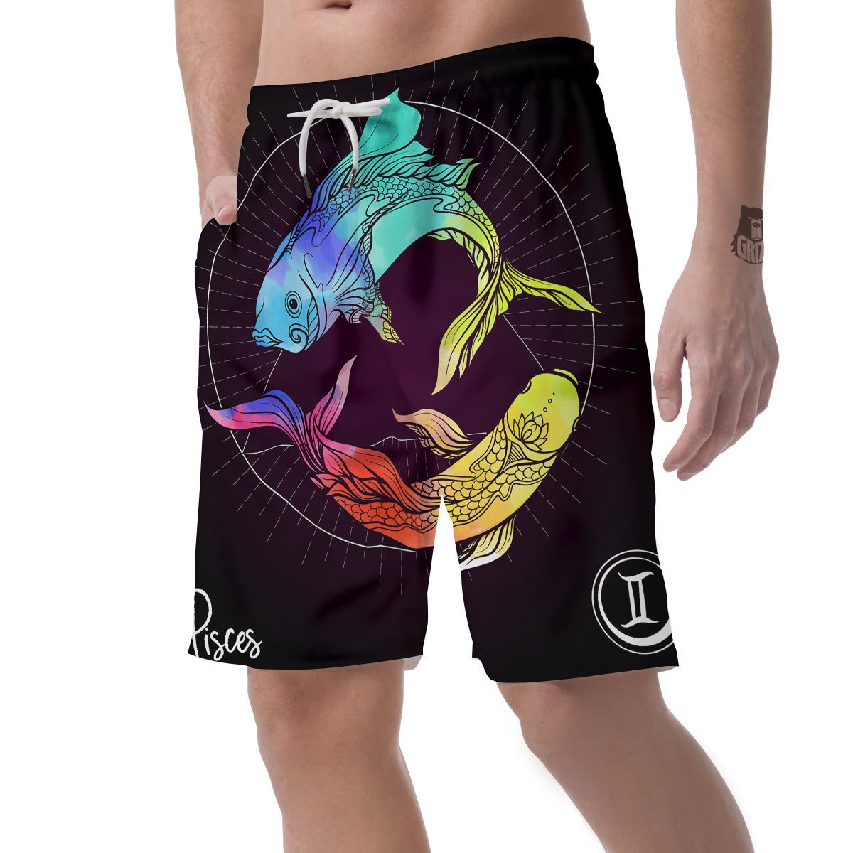 Pisces Sign Colorful Print Men's Shorts-grizzshop