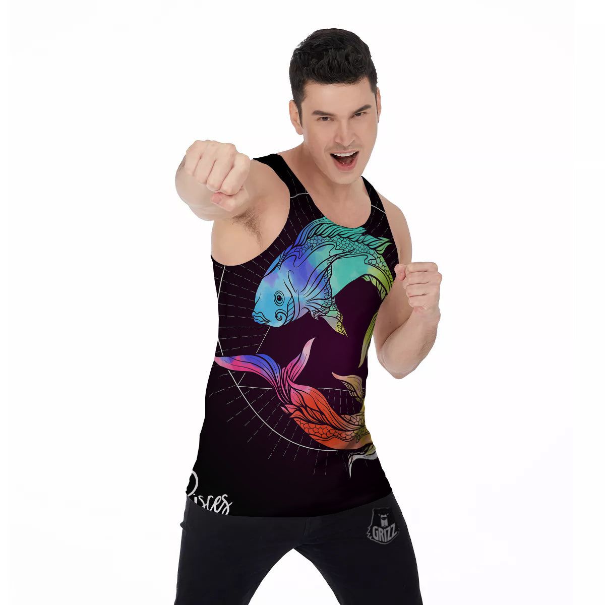 Pisces Sign Colorful Print Men's Tank Top-grizzshop