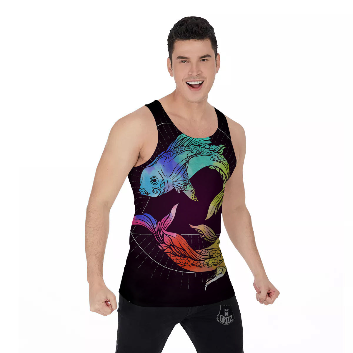 Pisces Sign Colorful Print Men's Tank Top-grizzshop