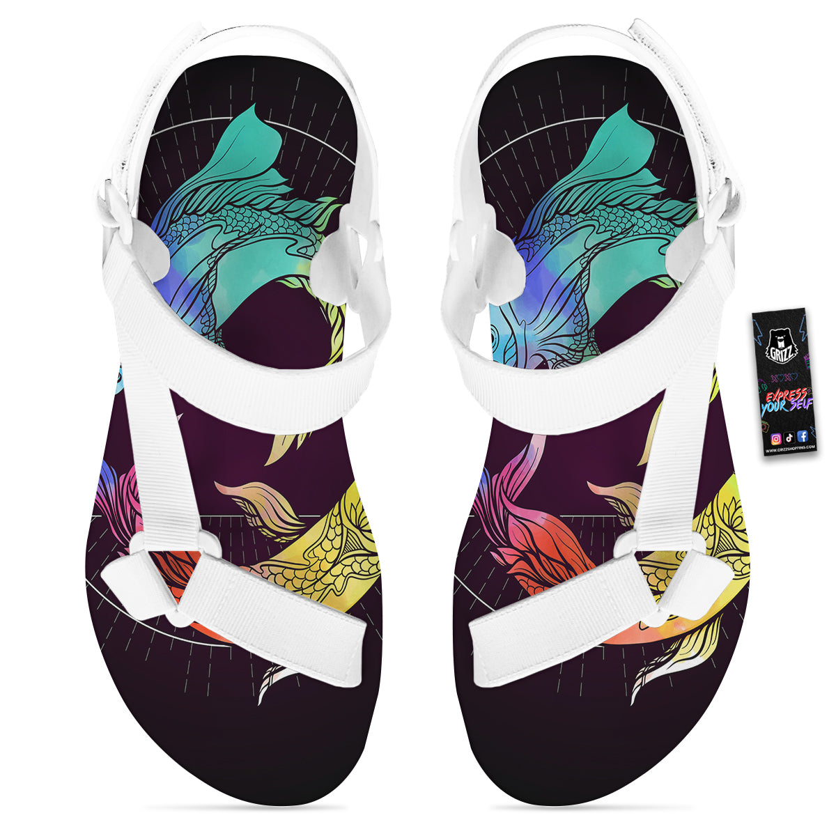 Pisces Sign Colorful Print White Open Toe Sandals-grizzshop