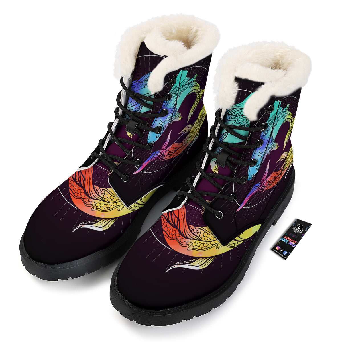 Pisces Sign Colorful Print Winter Boots-grizzshop