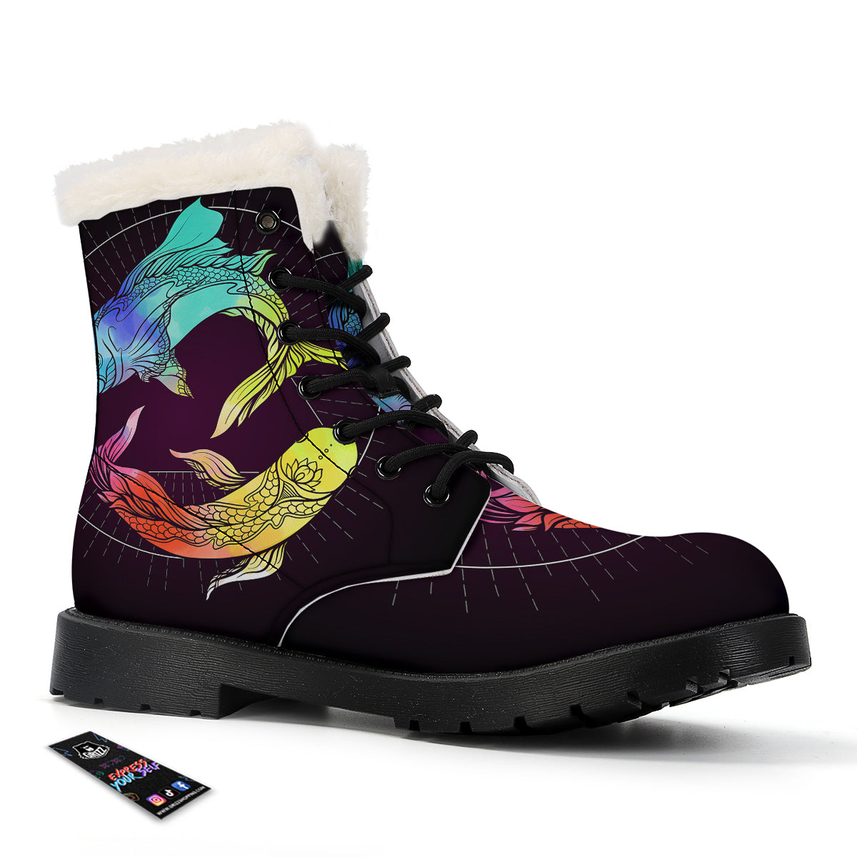 Pisces Sign Colorful Print Winter Boots-grizzshop