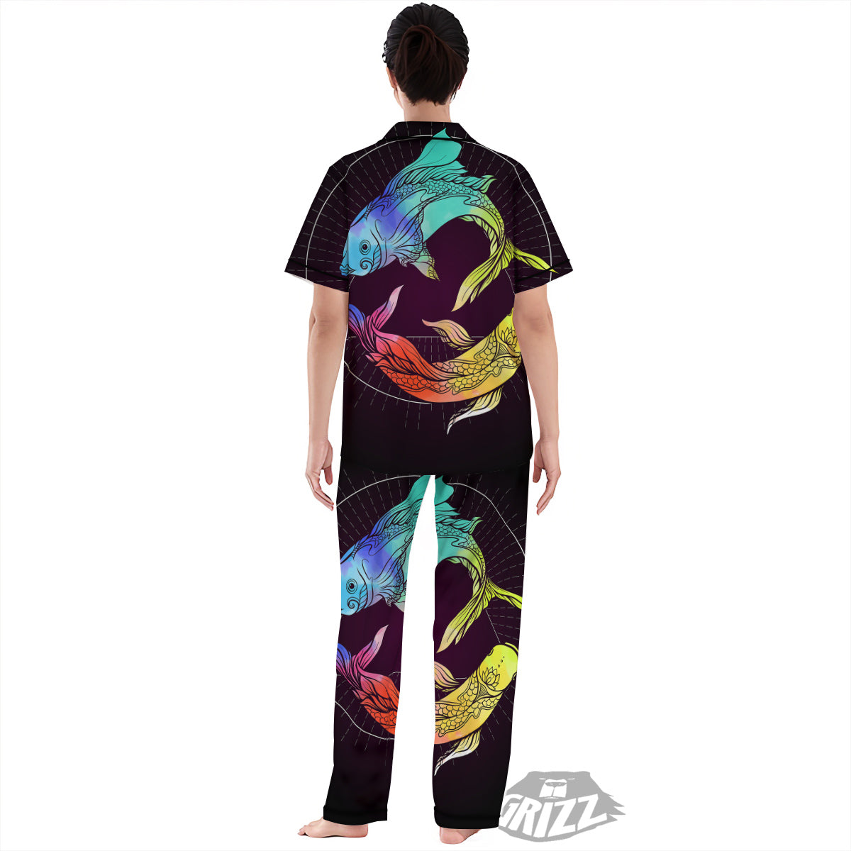 Pisces Sign Colorful Print Women's Pajamas Set-grizzshop