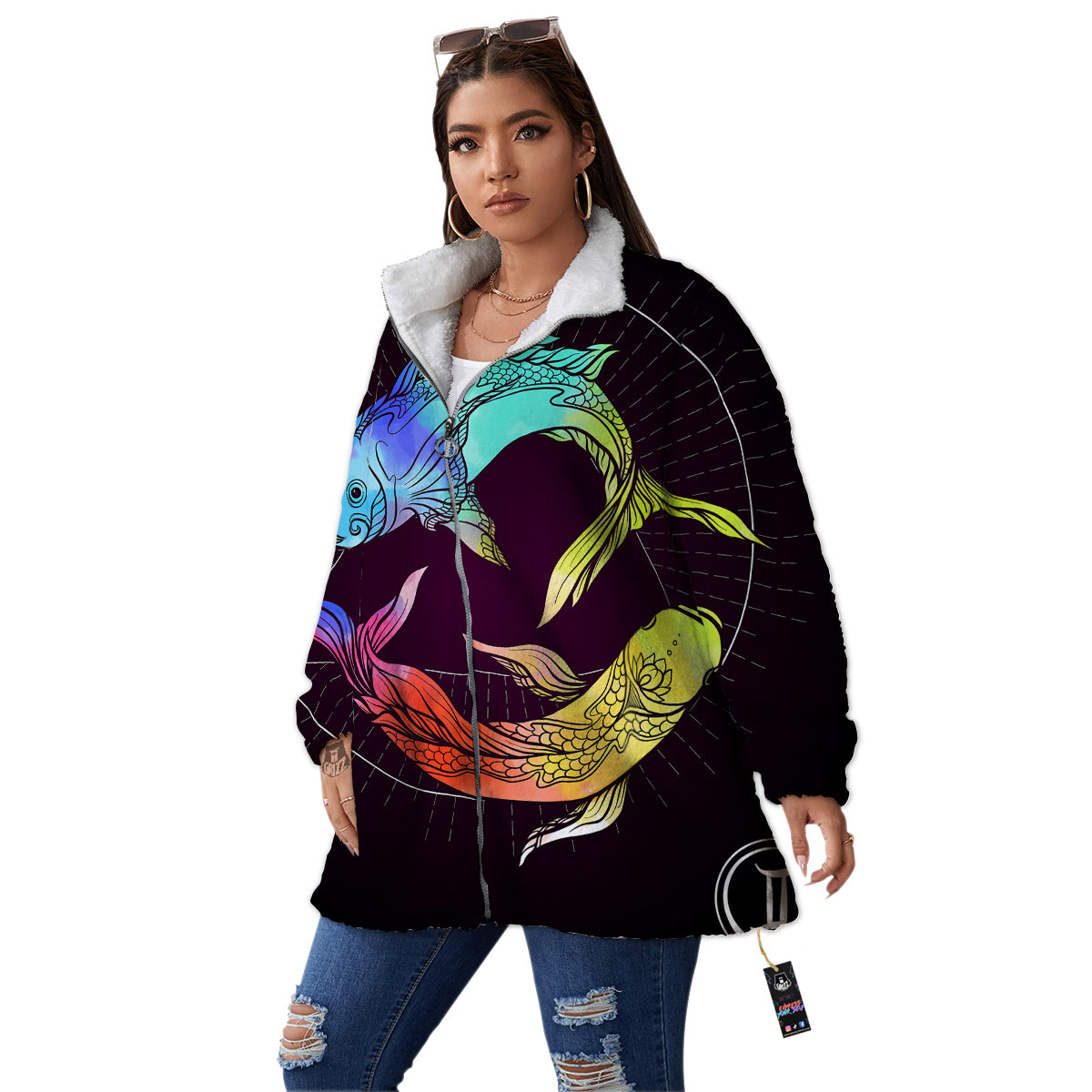 Pisces Sign Colorful Print Women's Sherpa Jacket-grizzshop