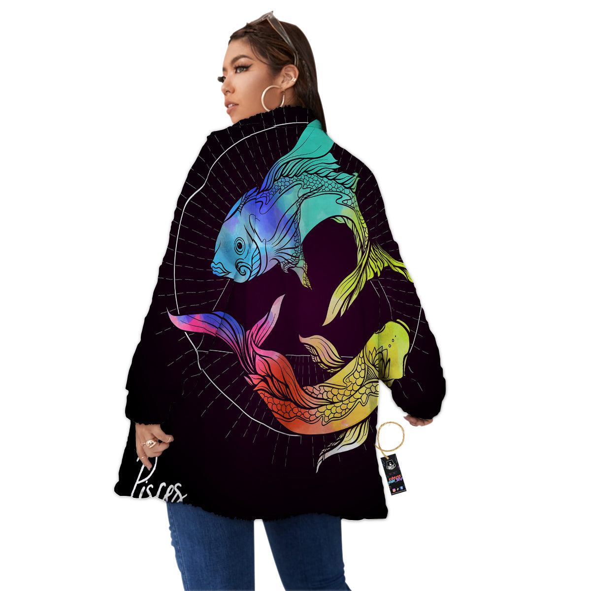 Pisces Sign Colorful Print Women's Sherpa Jacket-grizzshop