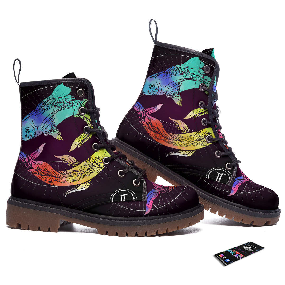 Pisces Sign Colorful Print Work Boots-grizzshop