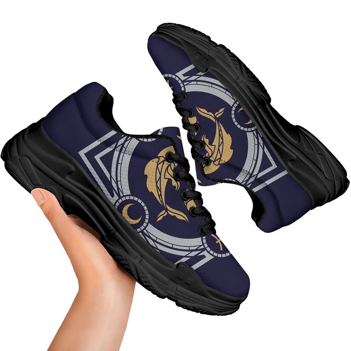 Pisces Sign Horoscope Print Black Chunky Shoes-grizzshop