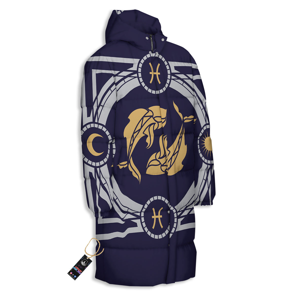 Pisces Sign Horoscope Print Long Down Jacket-grizzshop