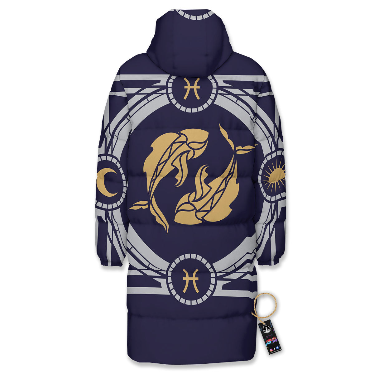 Pisces Sign Horoscope Print Long Down Jacket-grizzshop