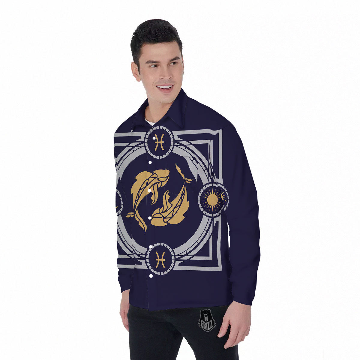 Pisces Sign Horoscope Print Men's Long Sleeve Shirts-grizzshop