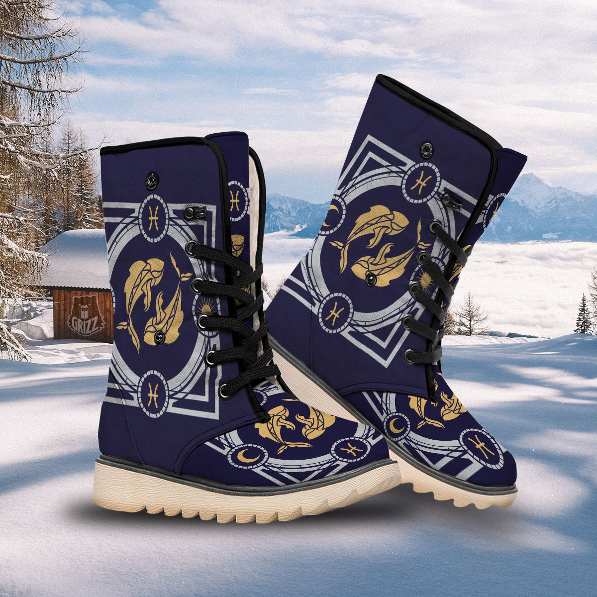 Pisces Sign Horoscope Print Snow Boots-grizzshop