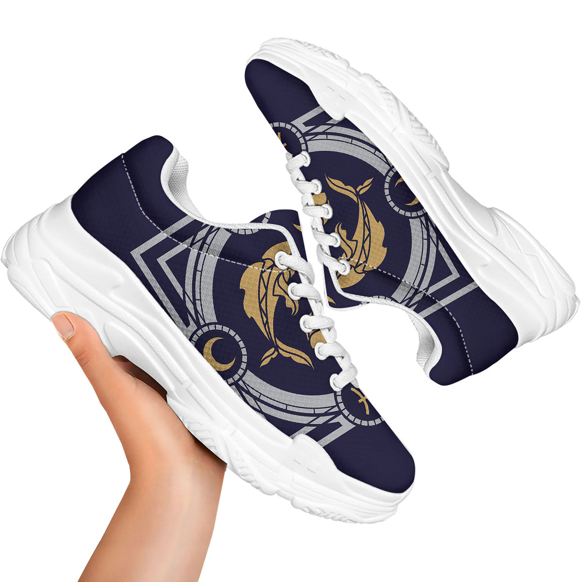 Pisces Sign Horoscope Print White Chunky Shoes-grizzshop