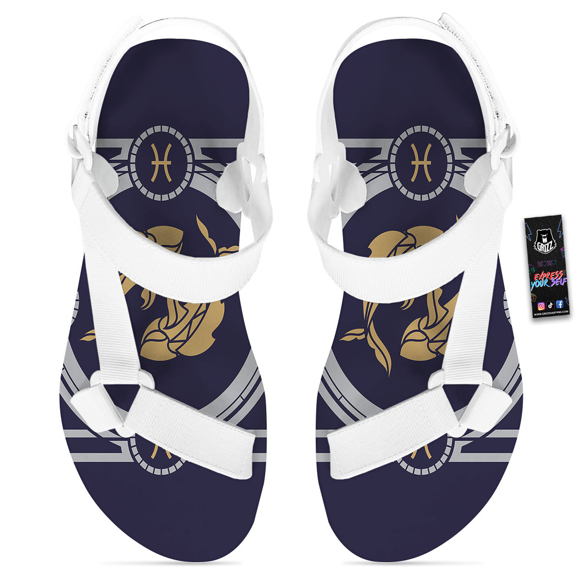 Pisces Sign Horoscope Print White Open Toe Sandals-grizzshop