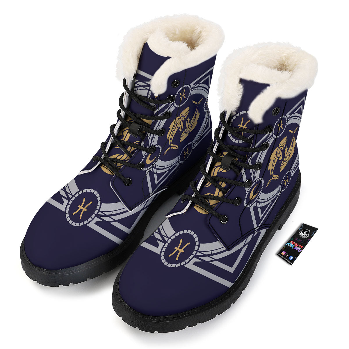 Pisces Sign Horoscope Print Winter Boots-grizzshop