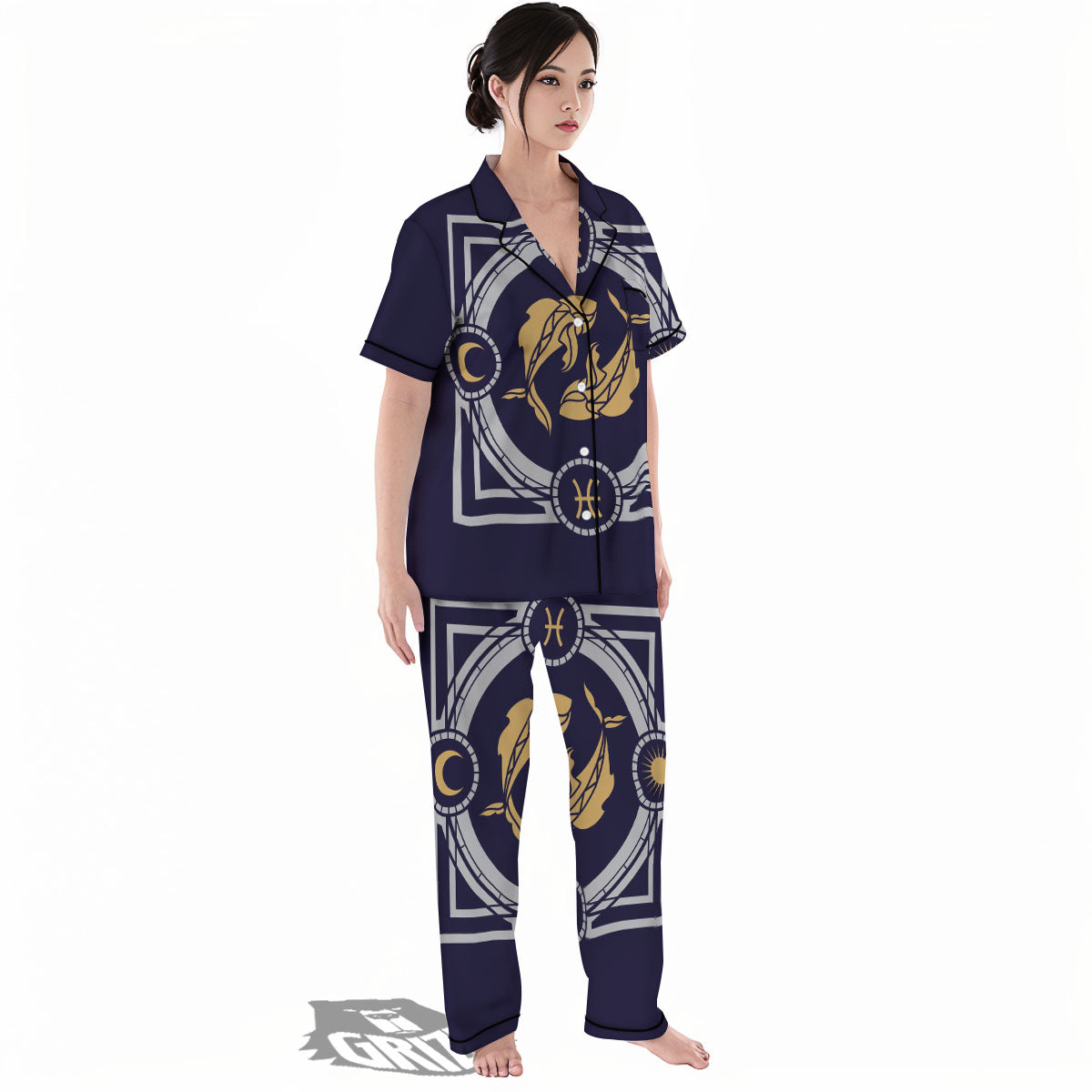 Pisces Sign Horoscope Print Women's Pajamas Set-grizzshop