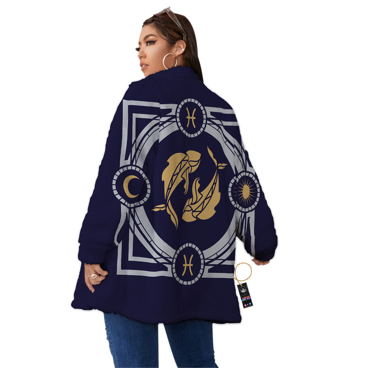 Pisces Sign Horoscope Print Women's Sherpa Jacket-grizzshop