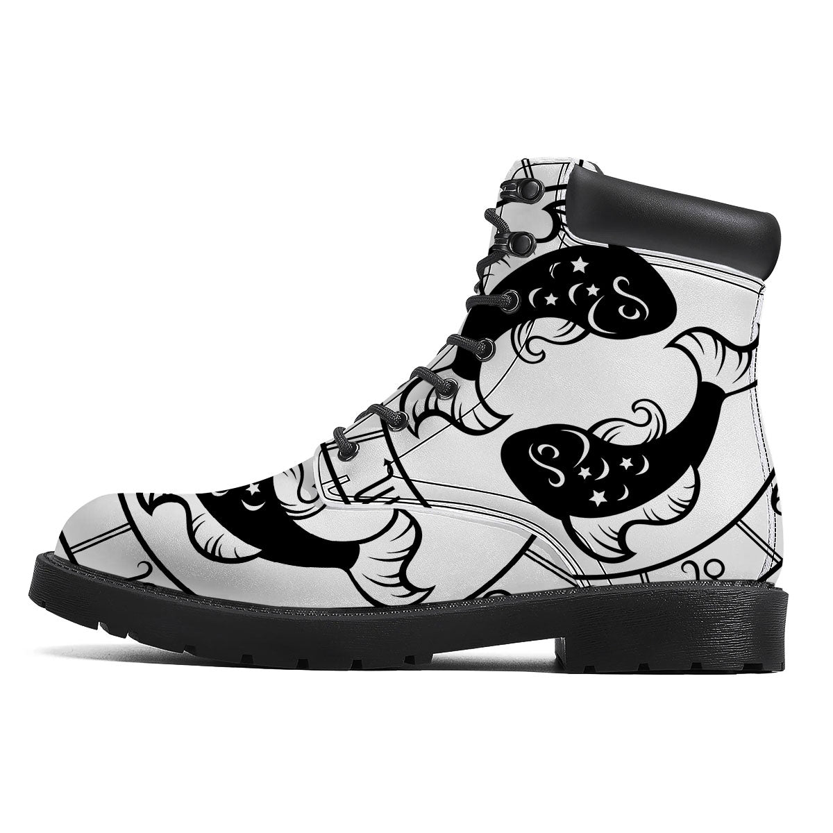 Pisces Sign White And Black Print Boots-grizzshop