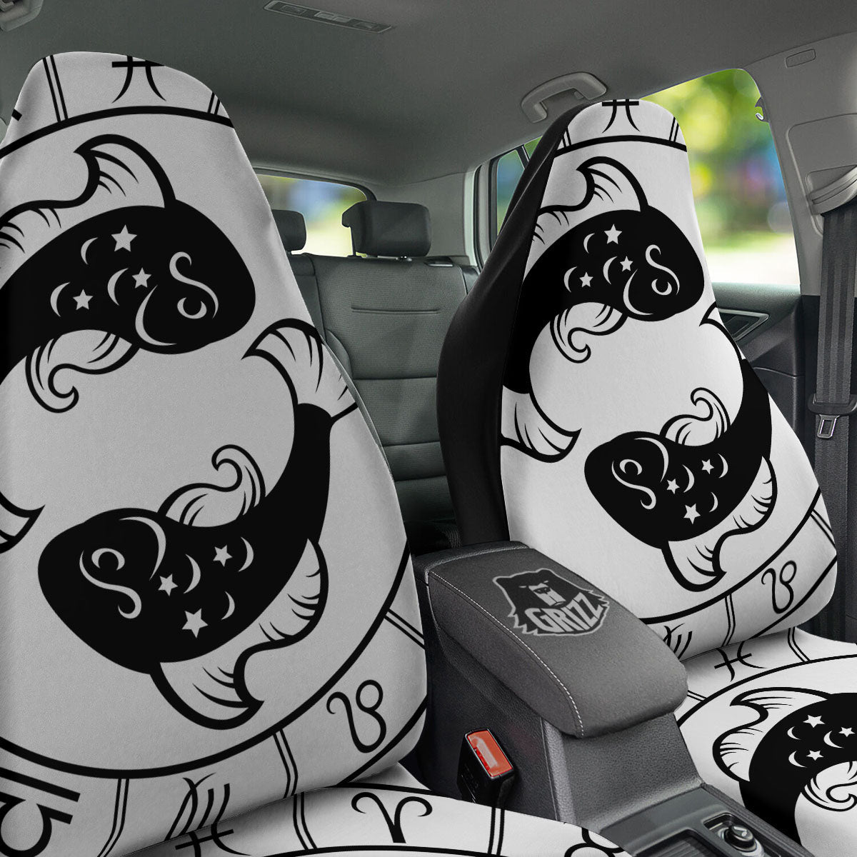 Pisces Sign White And Black Print Car Seat Covers-grizzshop