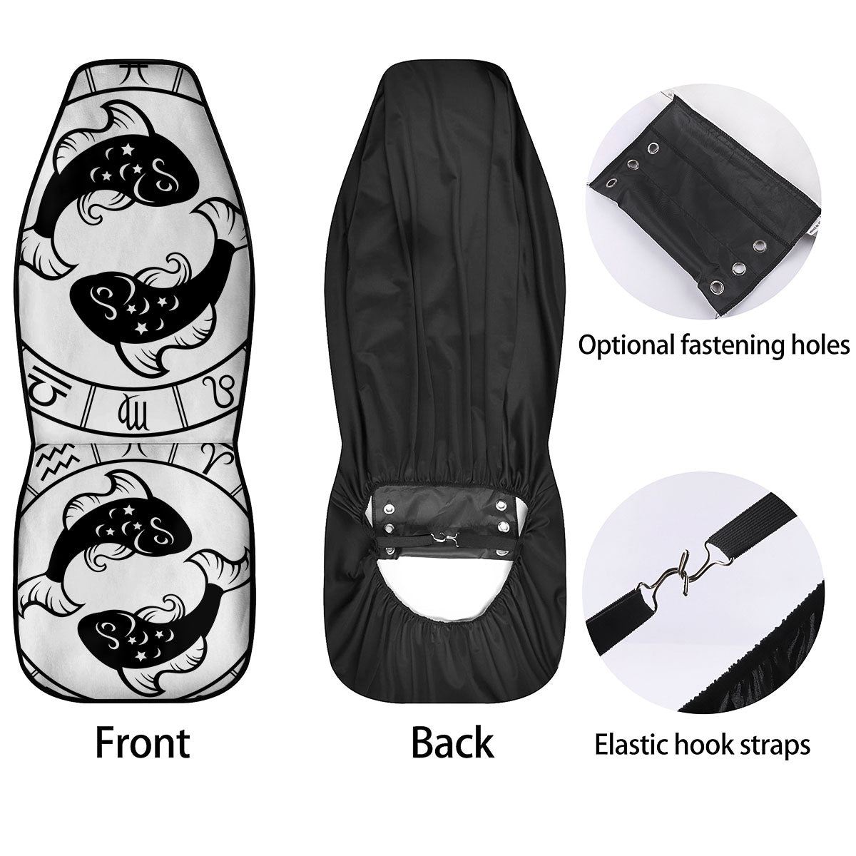 Pisces Sign White And Black Print Car Seat Covers-grizzshop