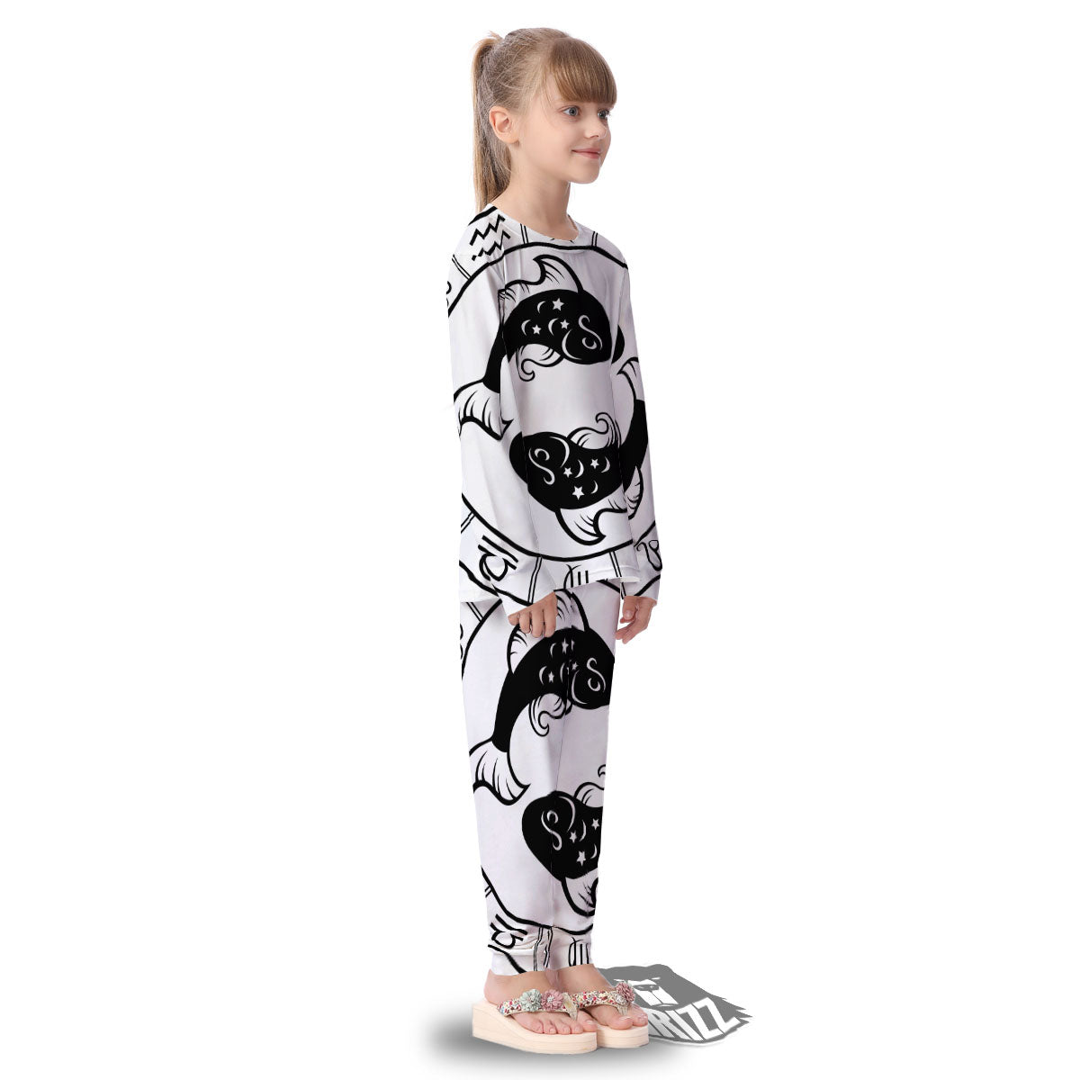 Pisces Sign White And Black Print Kid's Pajamas-grizzshop