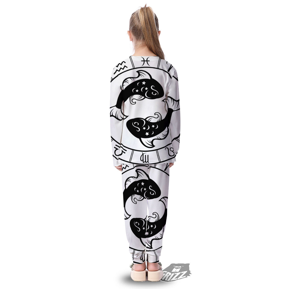 Pisces Sign White And Black Print Kid's Pajamas-grizzshop