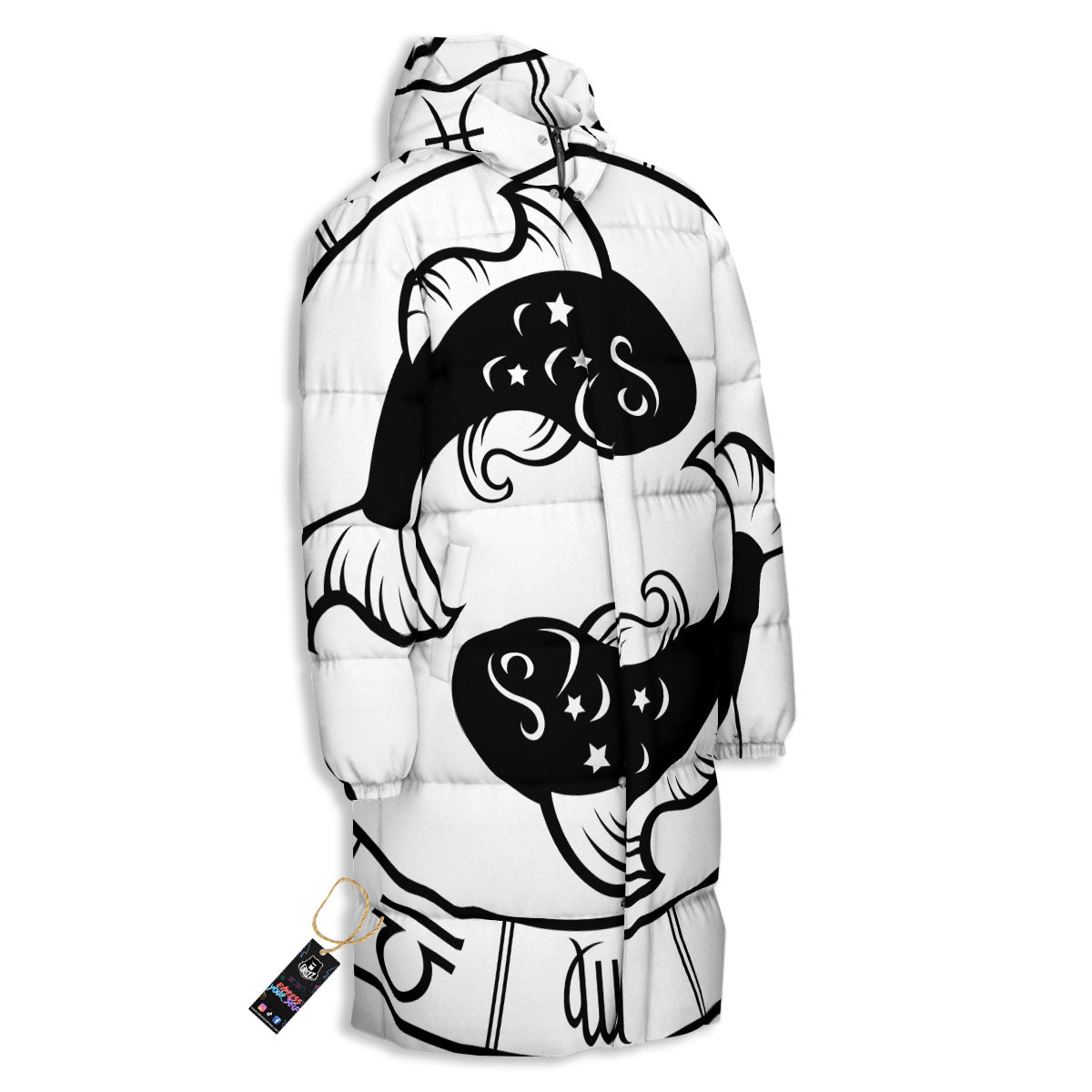 Pisces Sign White And Black Print Long Down Jacket-grizzshop