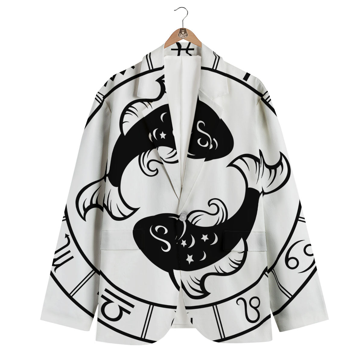 Pisces Sign White And Black Print Men's Blazer-grizzshop