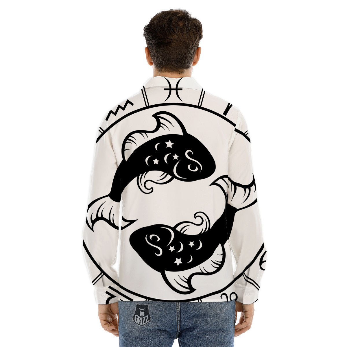 Pisces Sign White And Black Print Men's Dress Shirts-grizzshop