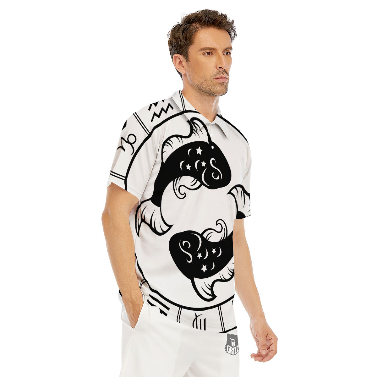 Pisces Sign White And Black Print Men's Golf Shirts-grizzshop
