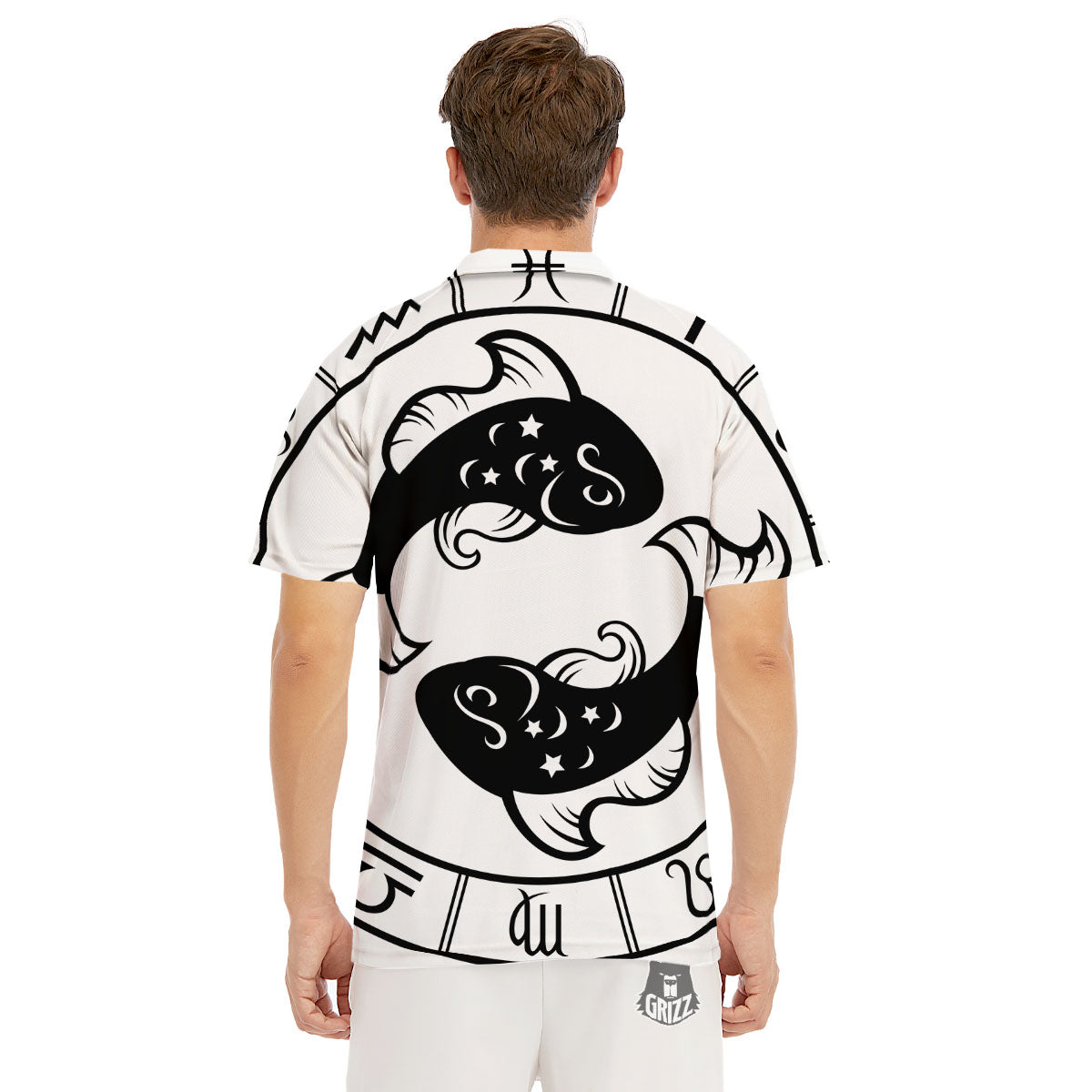 Pisces Sign White And Black Print Men's Golf Shirts-grizzshop