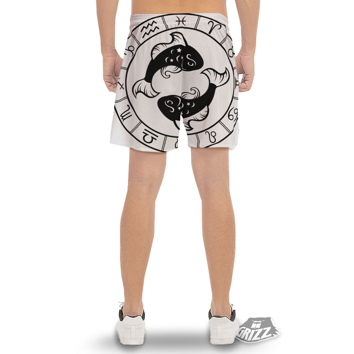 Pisces Sign White And Black Print Men's Gym Shorts-grizzshop