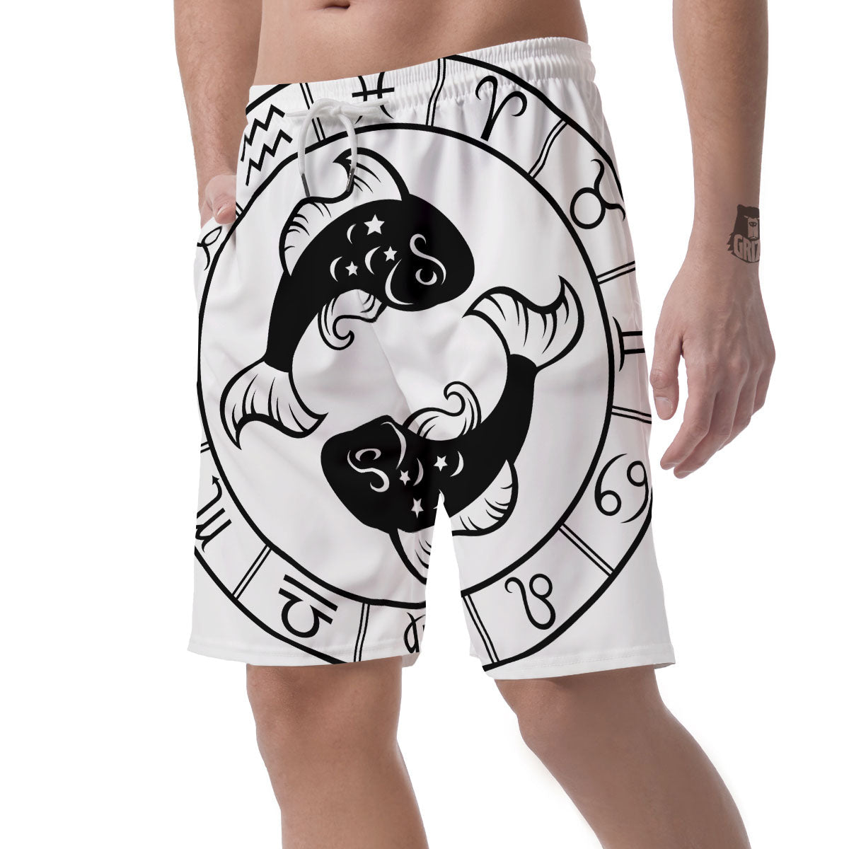 Pisces Sign White And Black Print Men's Shorts-grizzshop