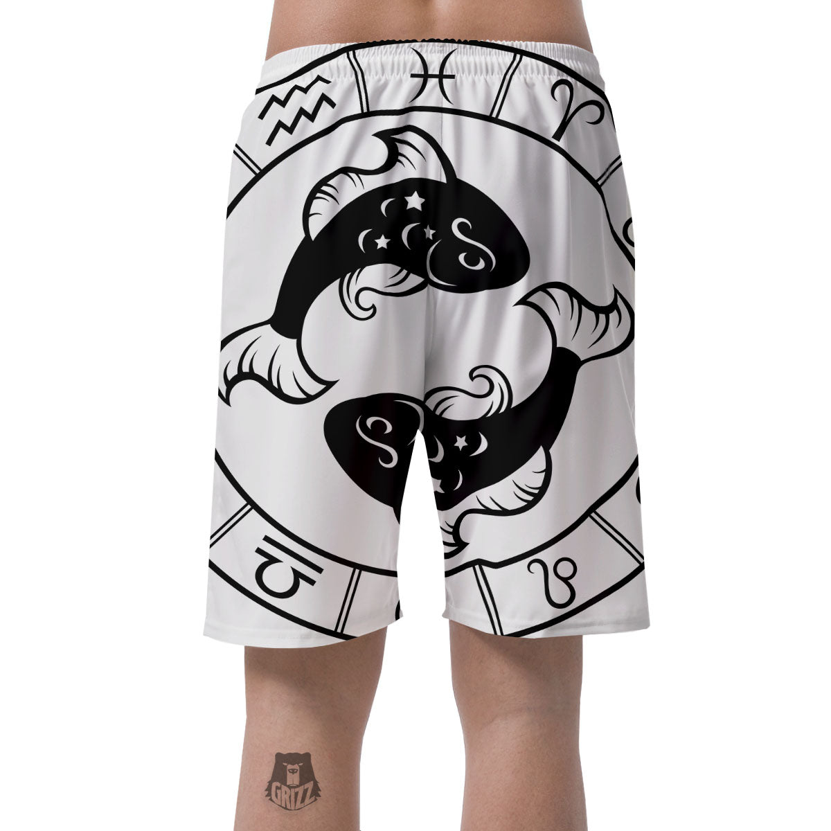 Pisces Sign White And Black Print Men's Shorts-grizzshop