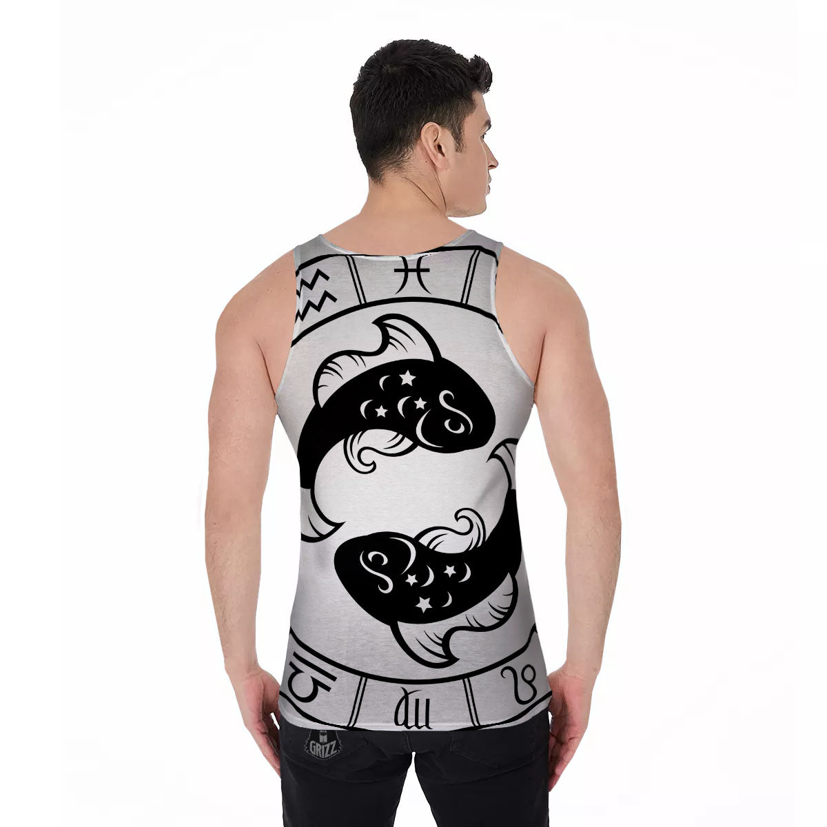 Pisces Sign White And Black Print Men's Tank Top-grizzshop