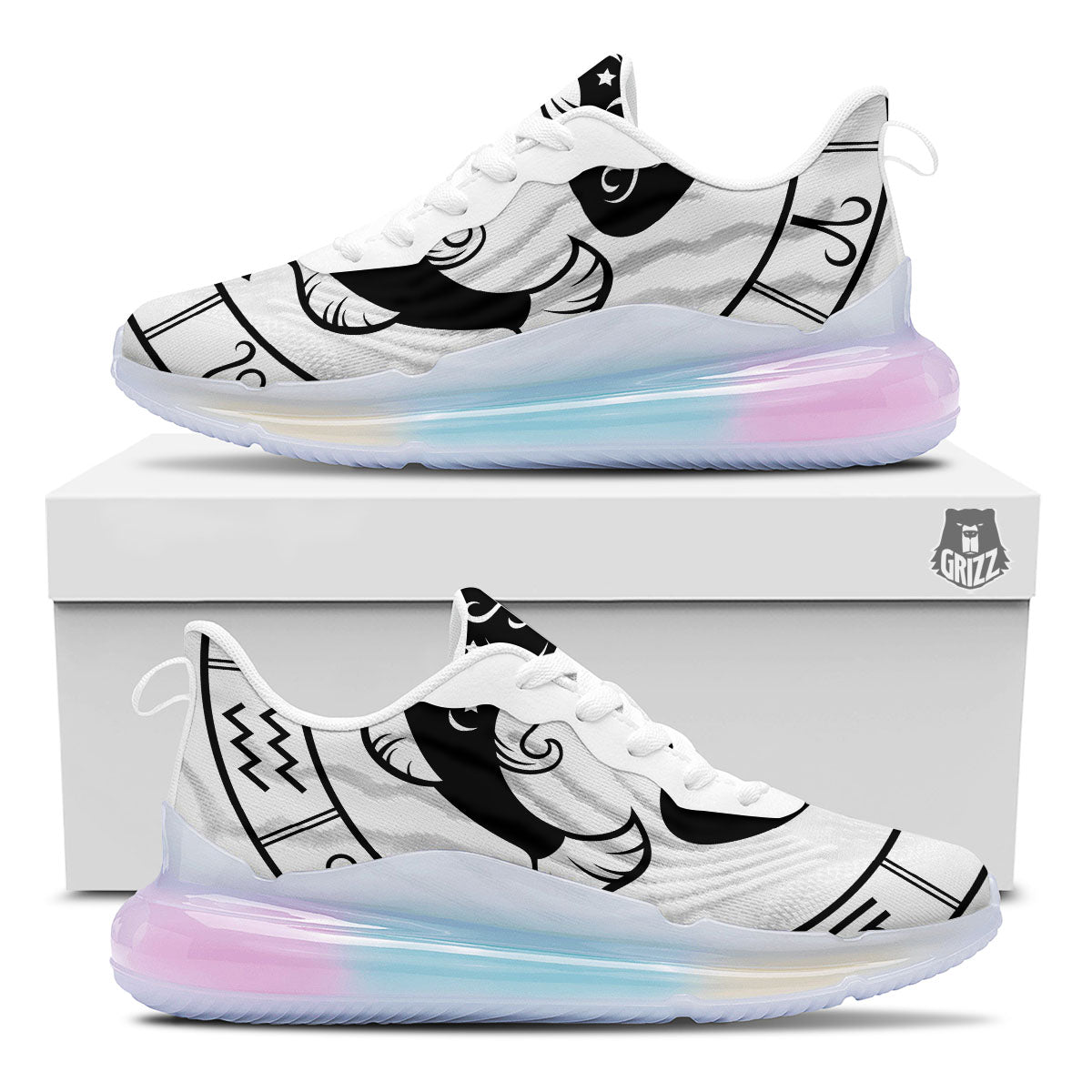 Pisces Sign White And Black Print Running Sneakers-grizzshop