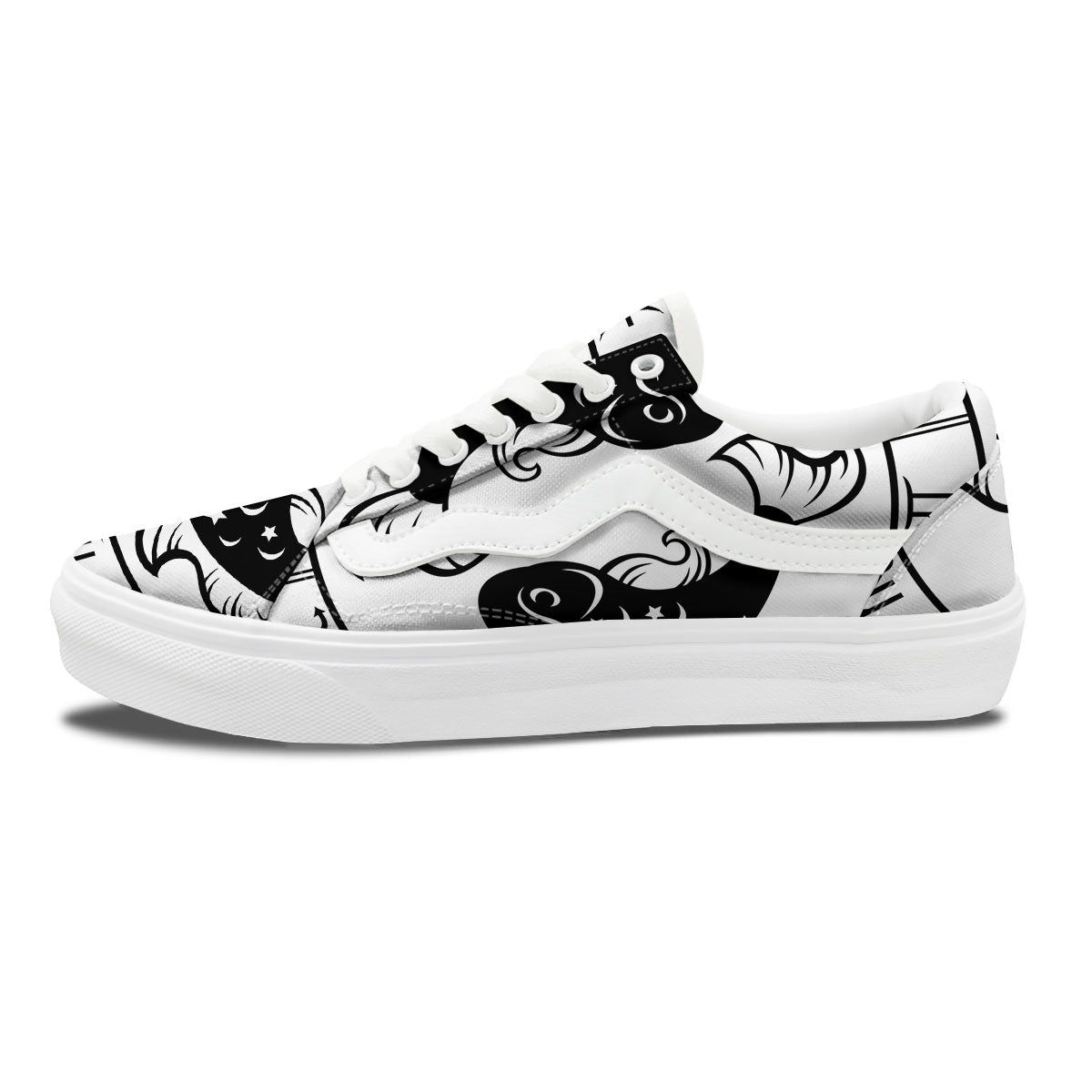 Pisces Sign White And Black Print Skate Shoes-grizzshop