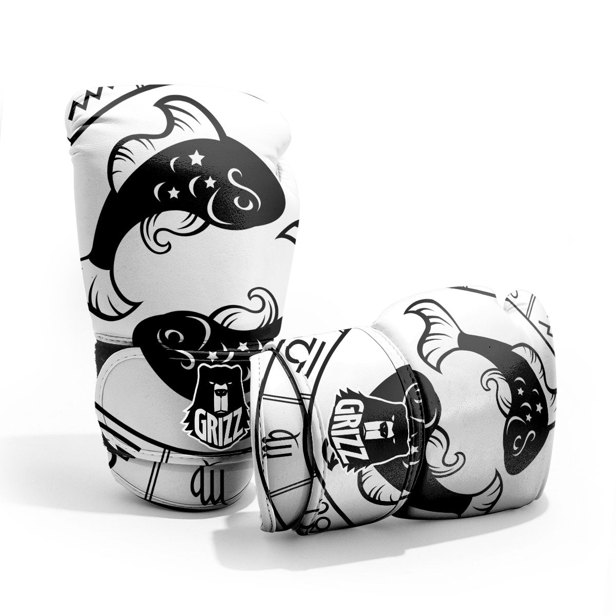 Pisces Sign White And Black Print Pro Boxing Glove