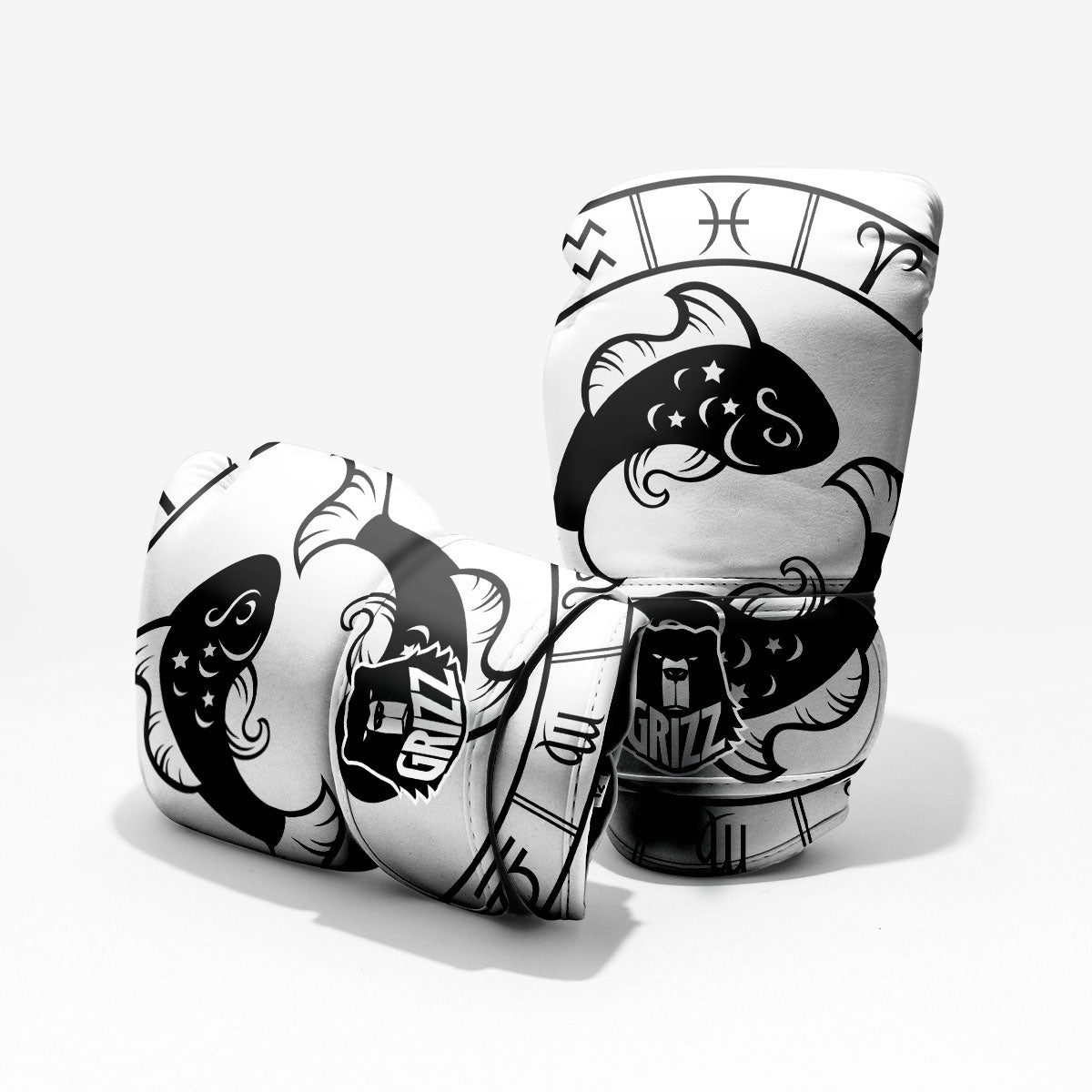 Pisces Sign White And Black Print Pro Boxing Glove