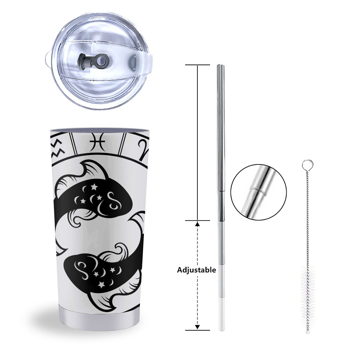 Pisces Sign White And Black Print Tumbler-grizzshop